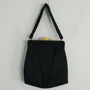 Vintage Bag by Dorian black wool like with gold kisslock clasp